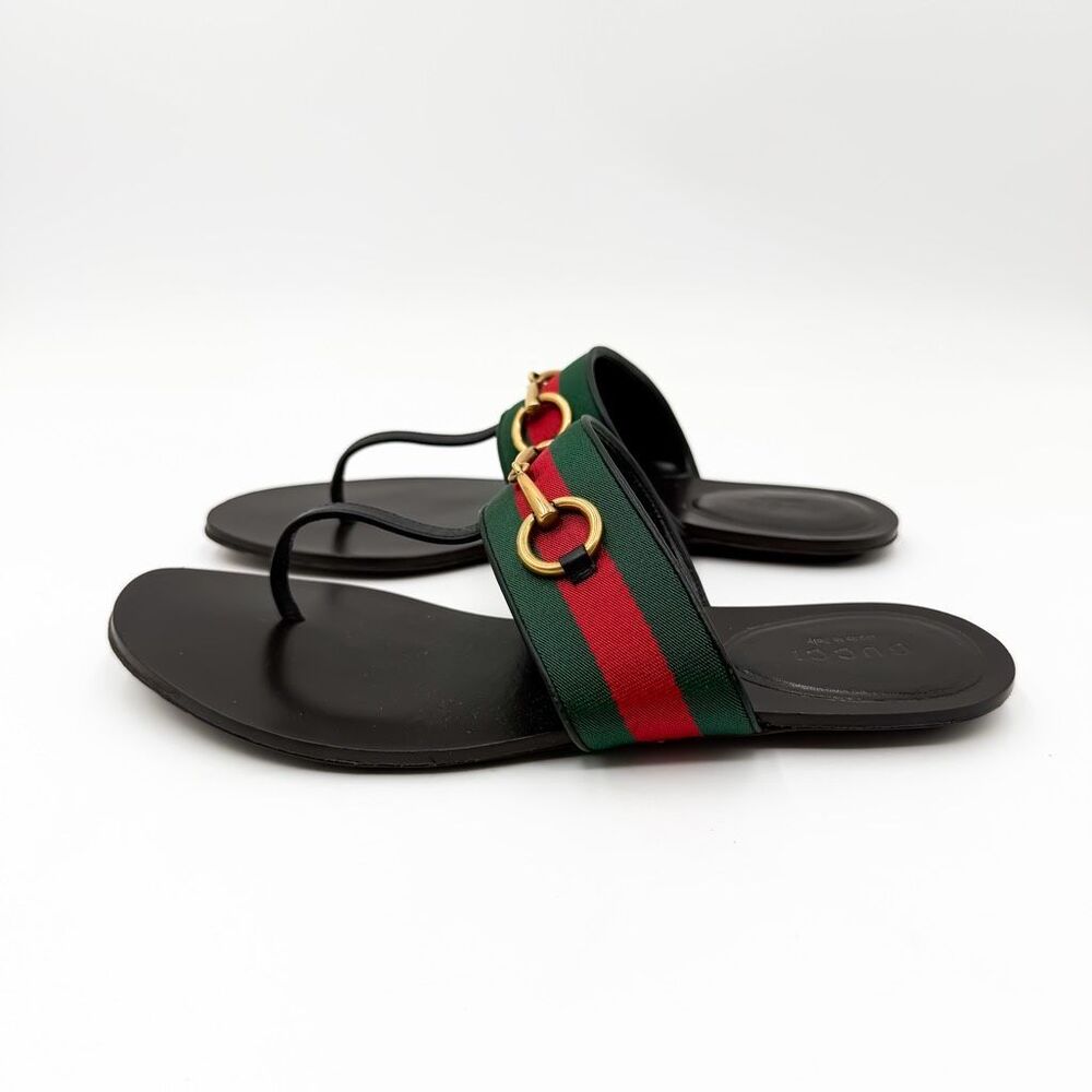 Gucci Horsebit Web Stripe Sandals Flip Flops Flats Slides 37, 7 - Picture 5 of 10